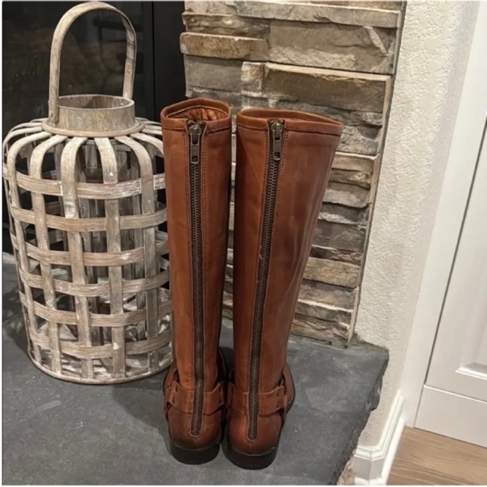 Frye Brown Leather Moto Boots